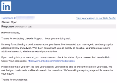 LinkedIn restricted account: response from customer service