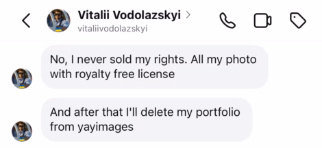 Discusión sobre los derechos de Yayimages con Vitalii Vodolazskyi